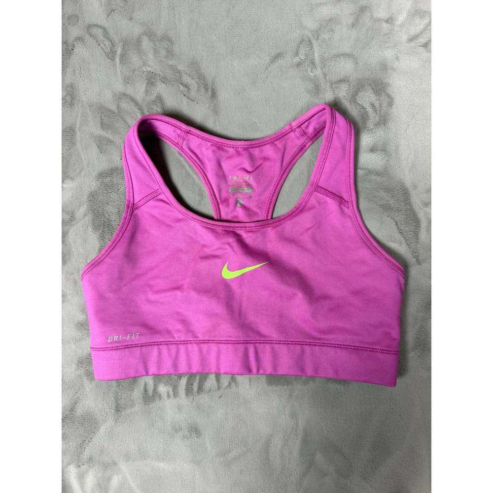 Nike Pro Dri-FIT Sports Bra Pink Lime Green Swoosh Racerback Small Support